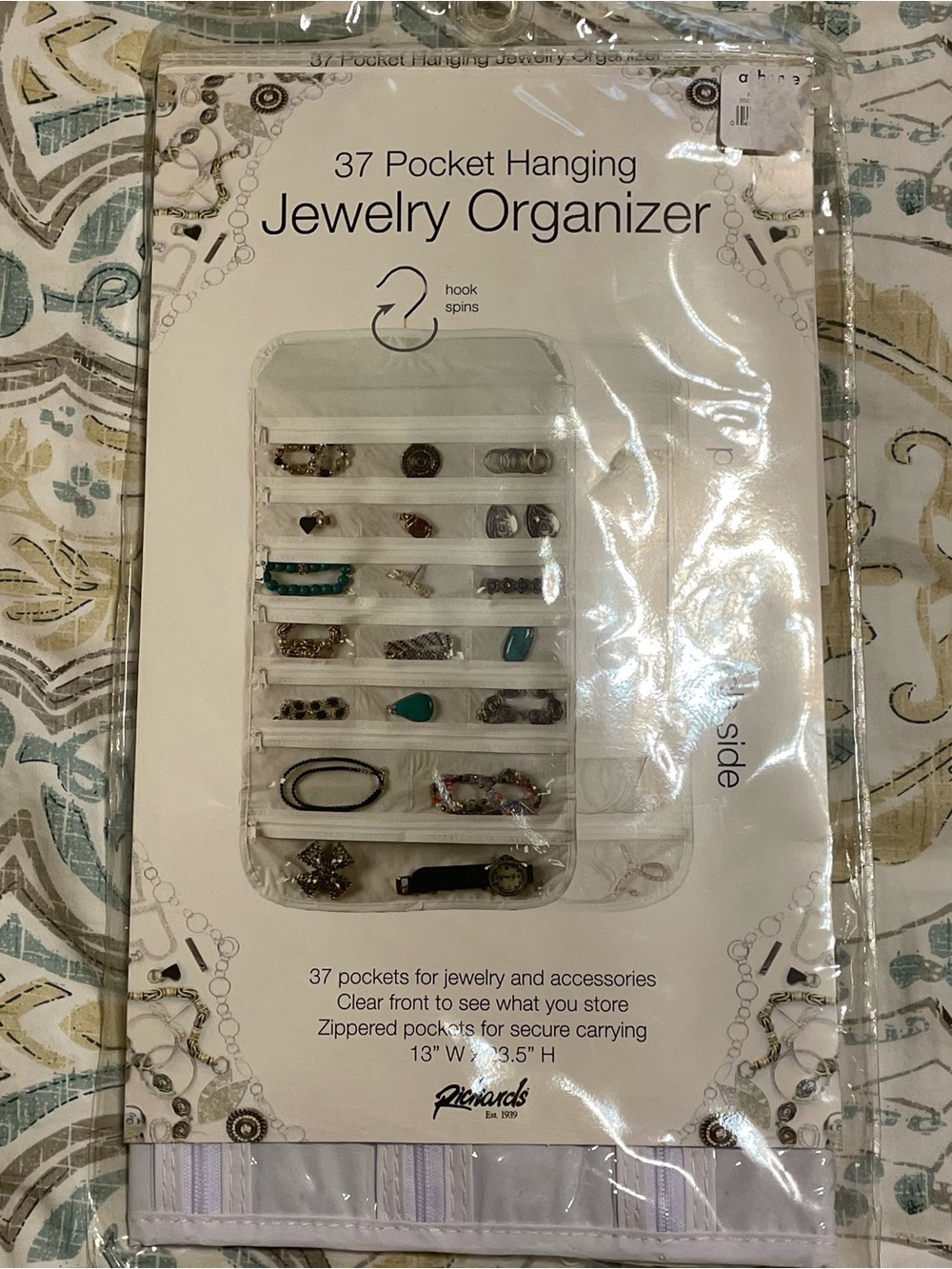Richards 37-Pocket Hanging Jewelry Organizer — White